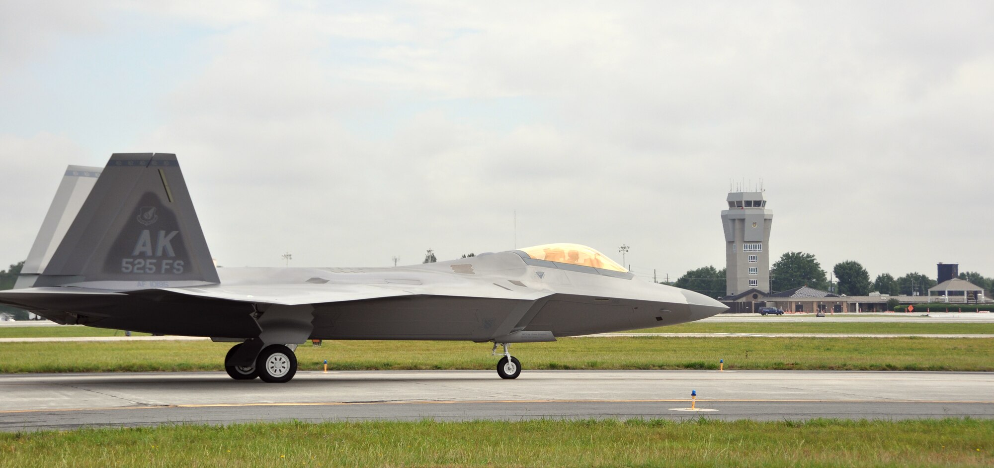 Raptor number 195, the last Raptor made at the Lockheed Martin Marietta Plant, taxis to the runway at Dobbins Air Reserve Base on May 5.  The pilot is Lt. Col. Paul Moga, 525th Fighter Squadron commander, who flew the jet to Joint Base Elmendorf-Richardson, where it serves as the flagship for the 525th Fighter Squadron. (U.S. Air Force photo/Airman 1st Class Elizabeth Gaston)