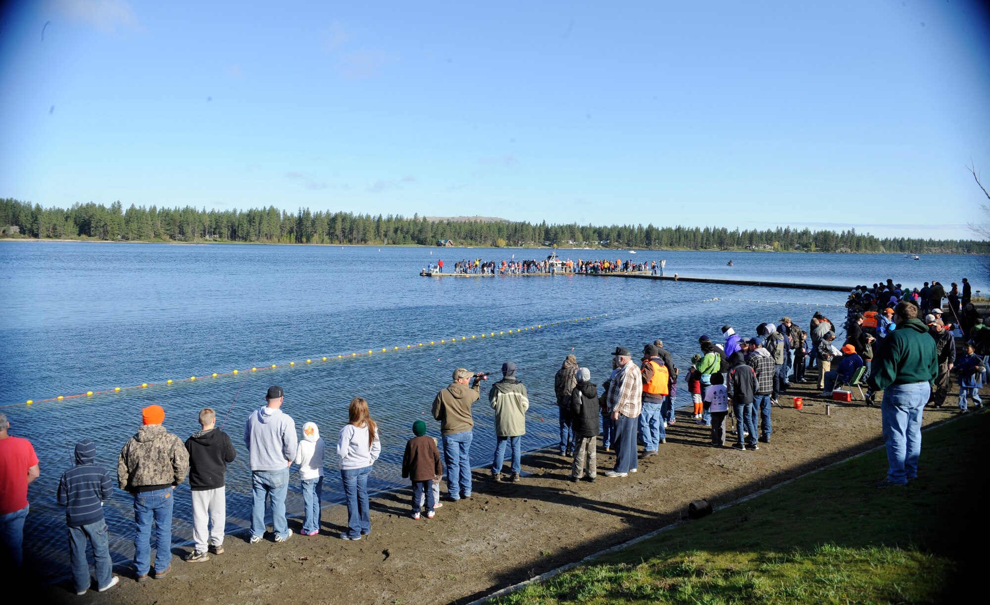 An overall view of Clear Lake’s “Kids Fishing 2012” event at Clear Lake, Wash., May 5, 2012. More than 5,000 fish were stocked by Washington’s Department of Fish and Wildlife. (U.S. Air Force photo by Airman 1st Class Earlandez Young/Released)