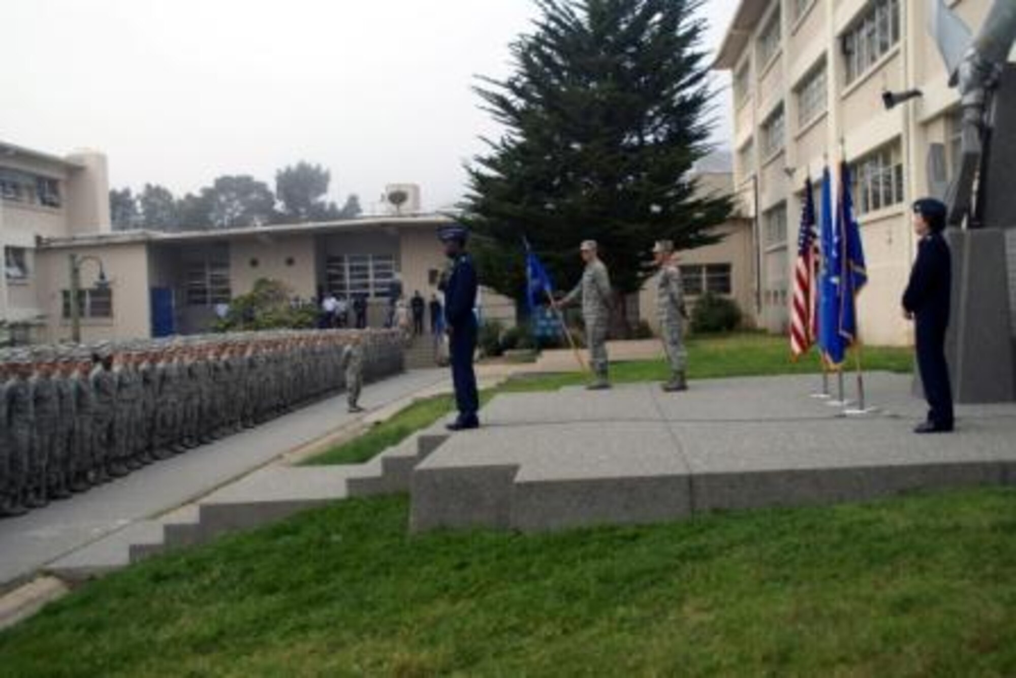 PRESIDIO OF MONTEREY, Calif. - Gen. Edward A. Rice Jr. Air Education and Training Command Commander, addresses a formation of more than 1800 Airmen May 9, after a day of touring 517th Training Group's’ Airmen dorms and classrooms. He reminded them that they have received the tools for success in the world’s finest Air Force and it was up to them to make it happen. (U.S. Air Force photo/Natela Cutter)