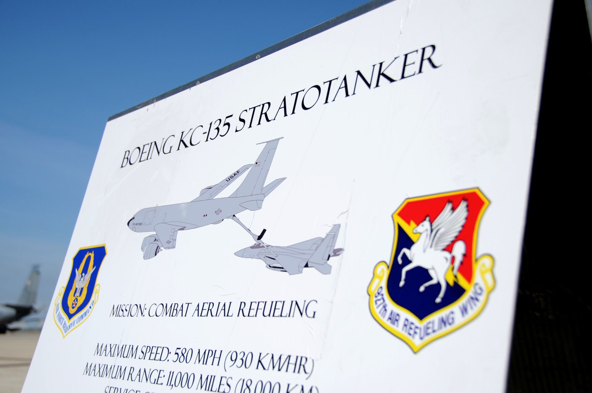 MACDILL AIR FORCE BASE, Fla. – Often when a plane goes on display in the Air Force informational signs like these are used to inform visitors about the basics of the aircraft.  The 927th Air Refueling Wing uses signs like these regularly for their static aircraft displays. (Official U.S. Air Force photo/Staff Sgt. Shawn Rhodes) 