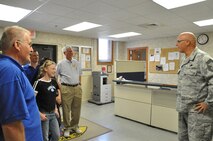 Chief Tim Erdmann, 916th Maintenance Group, welcomes German rotarians during a tour of the maintenance backshops on May 7, 2012. (USAF photo by Maj. Shannon Mann, 916ARW/PA, released)
