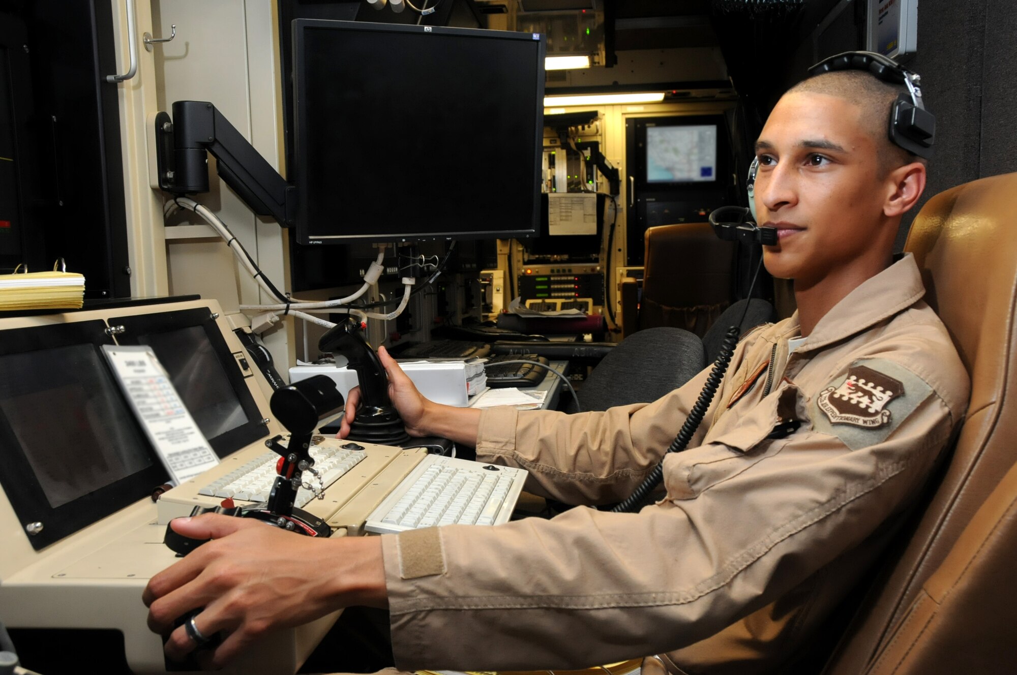 U.S. Air Force Airman 1st Class Xavier Williams, 64th Expeditionary Reconnaissance Squadron sensor operator, is the 386th Air Expeditionary Wing's Rock Solid Warrior for May 11, 2012.  Williams is deployed from the 15th Reconnaissance Squadron, Creech Air Force Base, Nev. (U.S. Air Force photo/Staff Sgt. James Lieth)