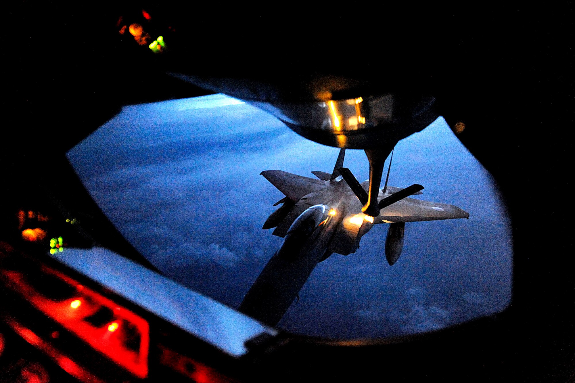 A Japanese Air Self Defense Force F-15 Eagle is refueled by a U.S. Air Force KC-135 Stratotanker refueling aircraft as part of bilateral air refueling training on Okinawa, Japan, May 10, 2012. By training with the JASDF, the bilateral capabilities between the U.S. and Japan continue to be refined and enhanced when it comes to controlling the skies. (U.S. Air Force photo/Airman 1st Class Brooke P. Beers)