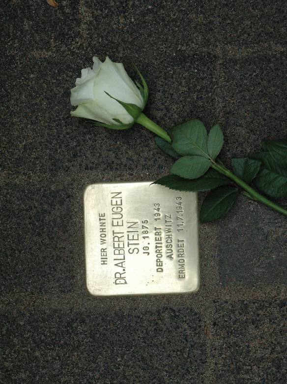 WIESBADEN, Germany — Defense Contract Management Agency and U.S. Army Corps of Engineers Europe District volunteers honor local Holocaust victims by cleaning individual memorials and attending the installation of a new Stolperstein or "stumble stone" for Dr. Stein here, May 2, 2012.