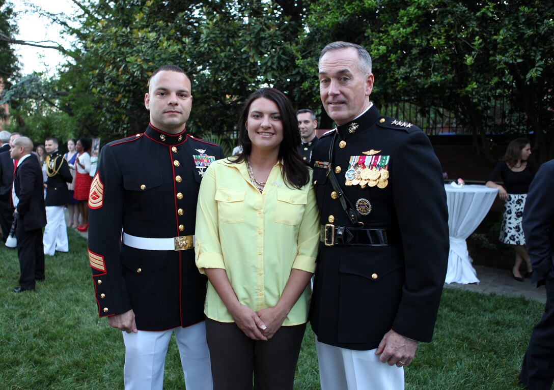 The Host of the Evening Parade, the 32nd Assistant Commandant of the Marine Corps, General Joseph F. Dunford, and the Guest of Honor, Admiral John C. Harvey, Jr. Commander, U.S. Fleet Force Command, attend the Evening Parade at Marine Barracks Washington, Washington D.C., May 11, 2012. Marine Barracks Washington hosts Evening Parades every Friday evening during the summer months. (U.S. Marine Corps photo by Sergeant Alvin Williams)