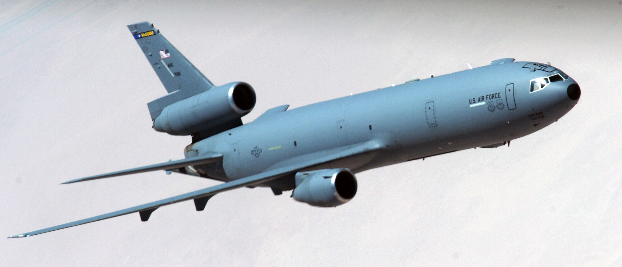 SOUTHWEST ASIA - A KC-10 Extender from the 380th Air Expeditionary Wing flies over Southwest Asia during an aerial refueling mission May 11, 2012. Extenders and their crews are able to refuel joint and coalition aircraft as well as carry cargo. During the month of April, the squadron offloaded 23.5 million pounds of fuel over 285 sorties to 2,137 receivers. The jet and crew are deployed from Joint Base McGuire-Dix-Lakehurst. (U.S. Air Force photo/Staff Sgt. J.G. Buzanowski)