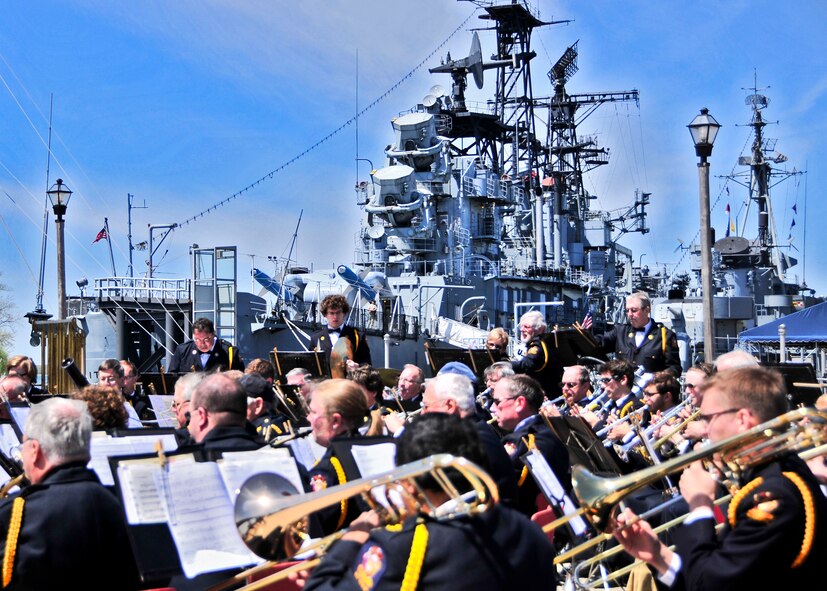 Military members from the five branches of the United States Military, local political leaders, and members of the general public were on hand for the 52nd annual Greater Western New York Armed Forces Week opening ceremony held at the Erie Canal Harbor, May 6, 2012, Buffalo, NY. The Opening Ceremony included music by the American Legion Band of the Tonawandas, a C-130 Flyover from the Niagara Falls Air Reserve Station, Color Guards from throughout WNY, antique military vehicles, and the U.S. Coast Guard with their ceremonial cannon firing a 21-Gun Salute over the Buffalo River. (U.S. Air Force photo by Tech. Sgt. Joseph McKee)