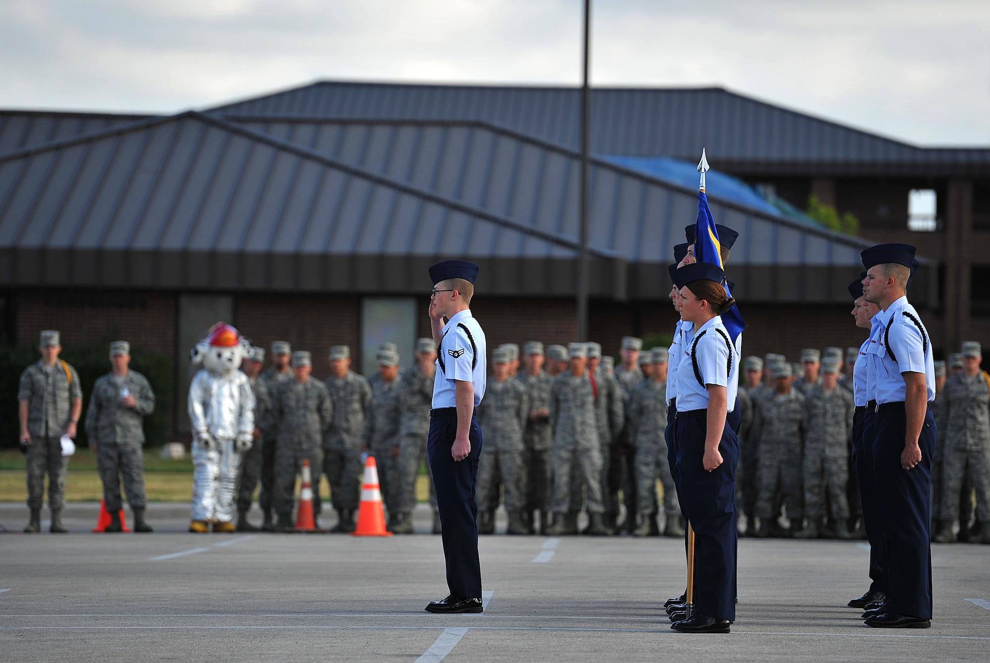 GOODFELLOW AIR FORCE BASE, Texas-- The 312th Training Squadron drill team ends their drill performance by presenting arms to the judge at the drill competition May 12. Each squadron was judged on three events: exhibition drill, regulation drill, and open ranks. (U.S. Air Force photo/Airman 1st Class Michael Smith)