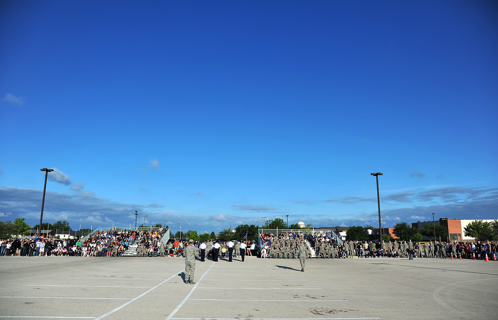 GOODFELLOW AIR FORCE BASE, Texas-- Members of Team Goodfellow gather to watch the 17th Training Group drill competition May 12. The 312th, 315th, and 316th Training Squadrons participated in the competition. (U.S. Air Force photo/Airman 1st Class Michael Smith)