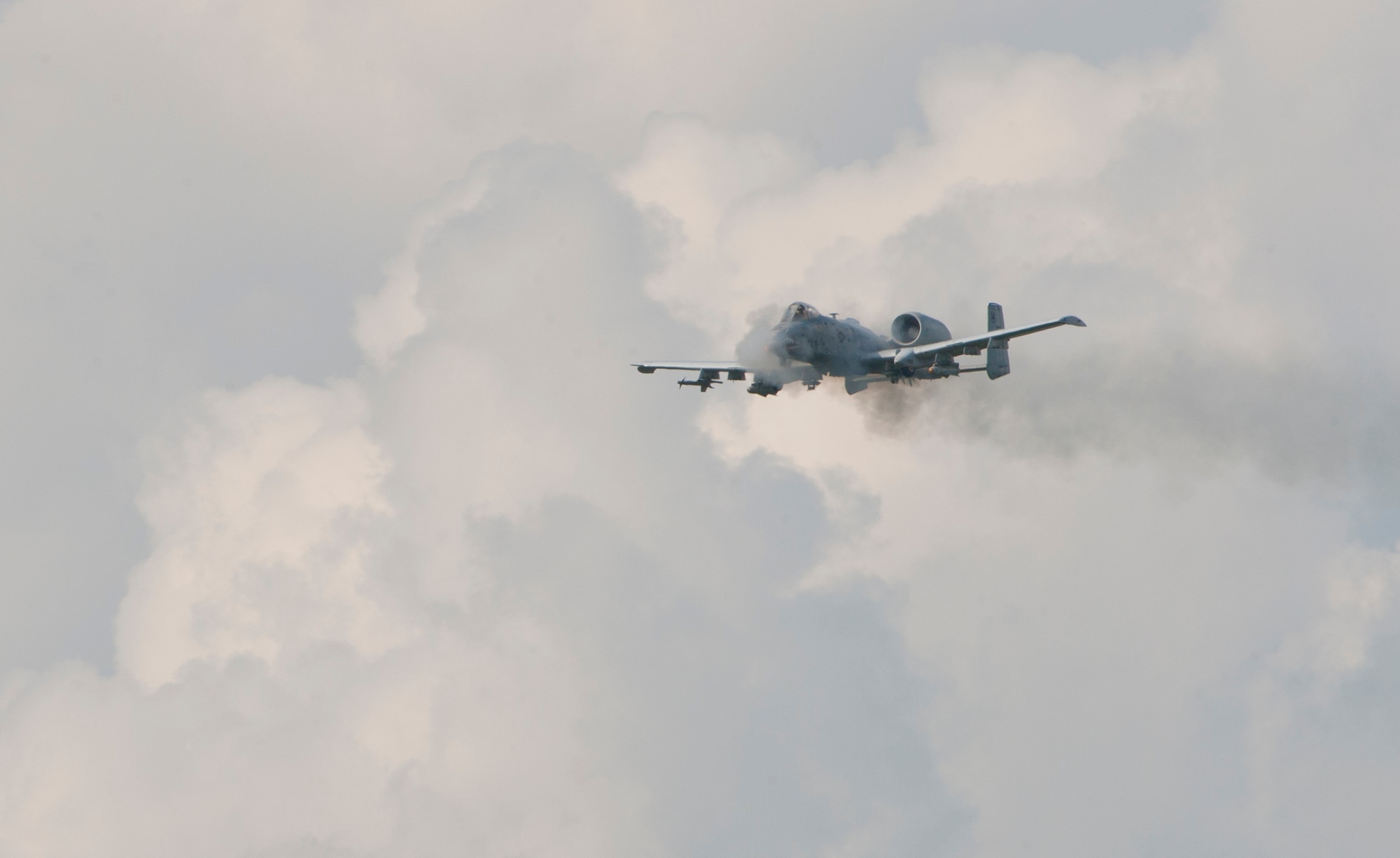 An A-10C Thunderbolt II uses its 30 mm GAU-8/A seven-barrel Gatling gun to strafe a target at Grand Bay Bombing and Gunnery Range, Ga., May 8, 2012. JTACs frequently work with A-10s, which are dedicated close air support aircraft. (U.S. Air Force photo by Airman 1st Class Jarrod Grammel/Released)
