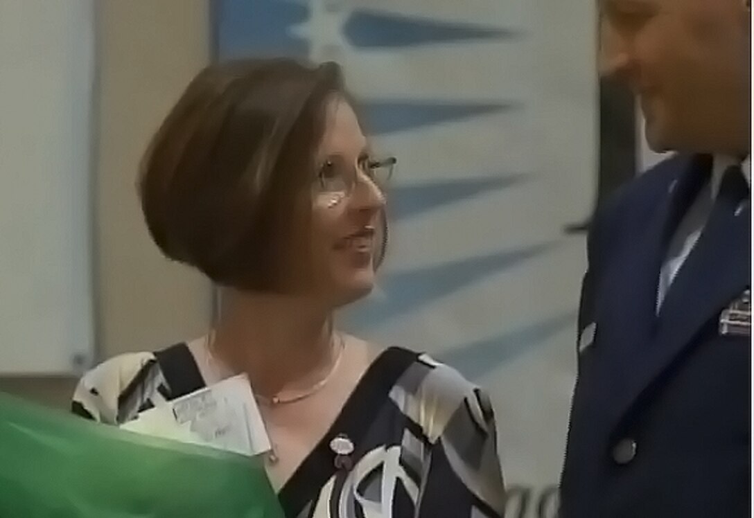 Toni Hall, left, Acceptsd her award for Hampton Roads' Military Spouse of the Year May 10. Hall’s husband is an Air Force Chief Master Sergeant from Joint Base Langley Eustis. (Courtesy photo)