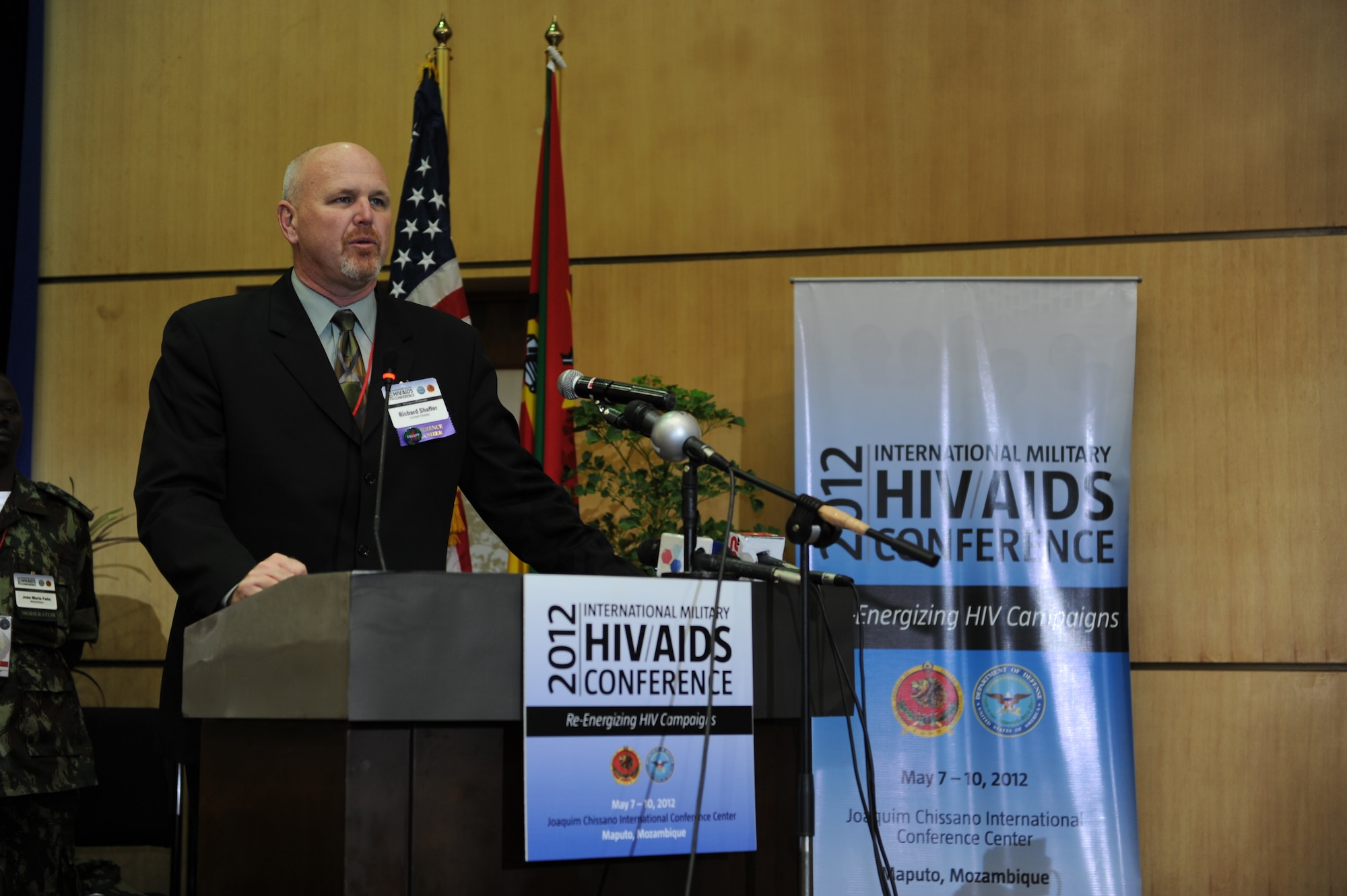 Dr. Richard Shaffer, Department of Defense HIV/AIDS Prevention Program executive director, delivers closing remarks for the 2012 International Military HIV/AIDS Conference, May 10. Military and civilian delegates and subject matter experts from 77 nations gathered for the 2012 IMilHAC in Maputo, Mozambique, May 7-10, to share best practices in HIV prevention, care and treatment.