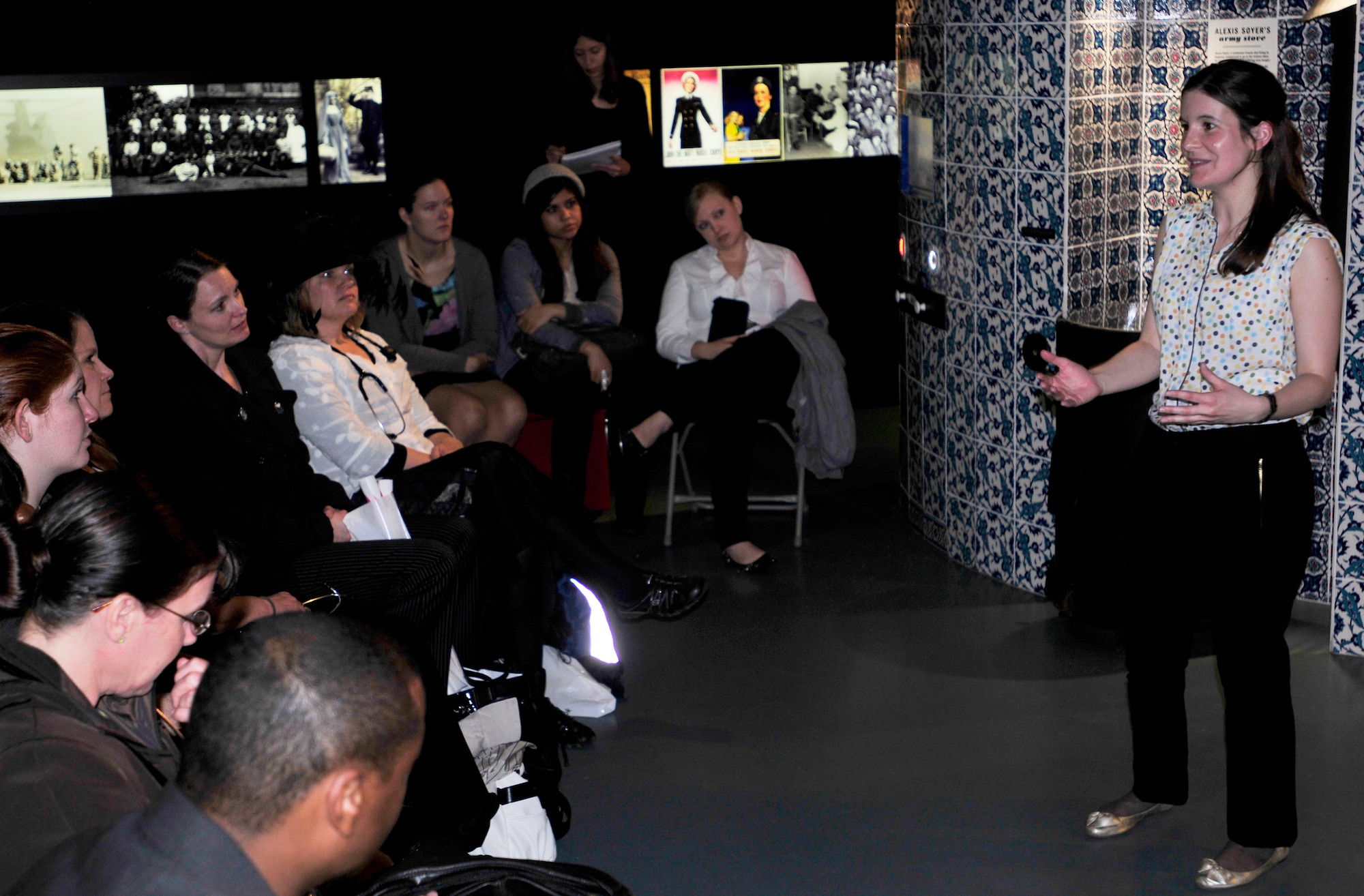LONDON, England – Katie Edwards, Florence Nightingale Museum learning and access manager, educates Airmen and civilians of the 48th Medical Group on the life of Florence Nightingale at the museum in London May 9, 2012. More than 40 Royal Air Force Lakenheath personnel went to London to visit the museum and participate in a service to commemorate the life of Florence Nightingale at Westminster Abbey. (U.S. Air Force photo by Senior Airman Tiffany M. Deuel)