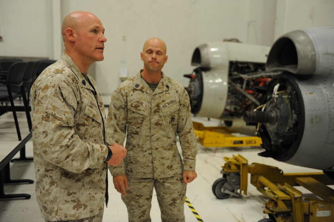 Sgt. Maj. Micheal P. Barrett, the 17th Sergeant Major of the Marine Corps, visits Marines with Marine Aviation Training Support Group 21 in Pensacola, Fla., May 14, 2012.