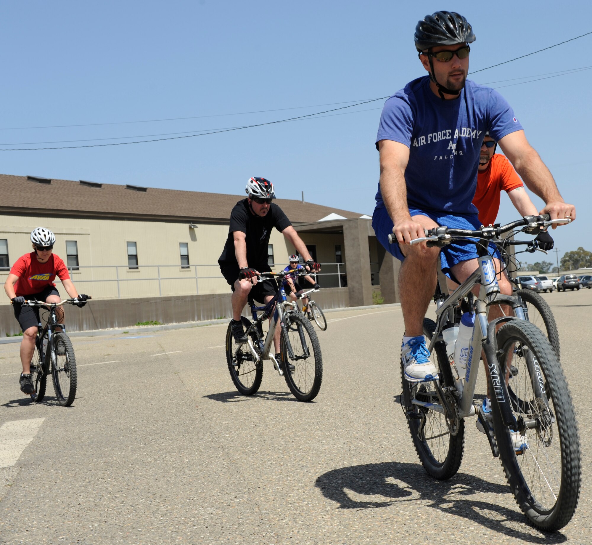 VANDENBERG AIR FORCE BASE, Calif. -- Team V members embark on a 40-minute bike ride around Vandenberg Tuesday, May 15, 2012. The ride was sponsored by the 30th Civil Engineer Squadron's environmental office in conjunction with The City of Santa Barbara's third annual Bike From Work Day. (U.S. Air Force photo/Staff Sgt. Erica Picariello)

 