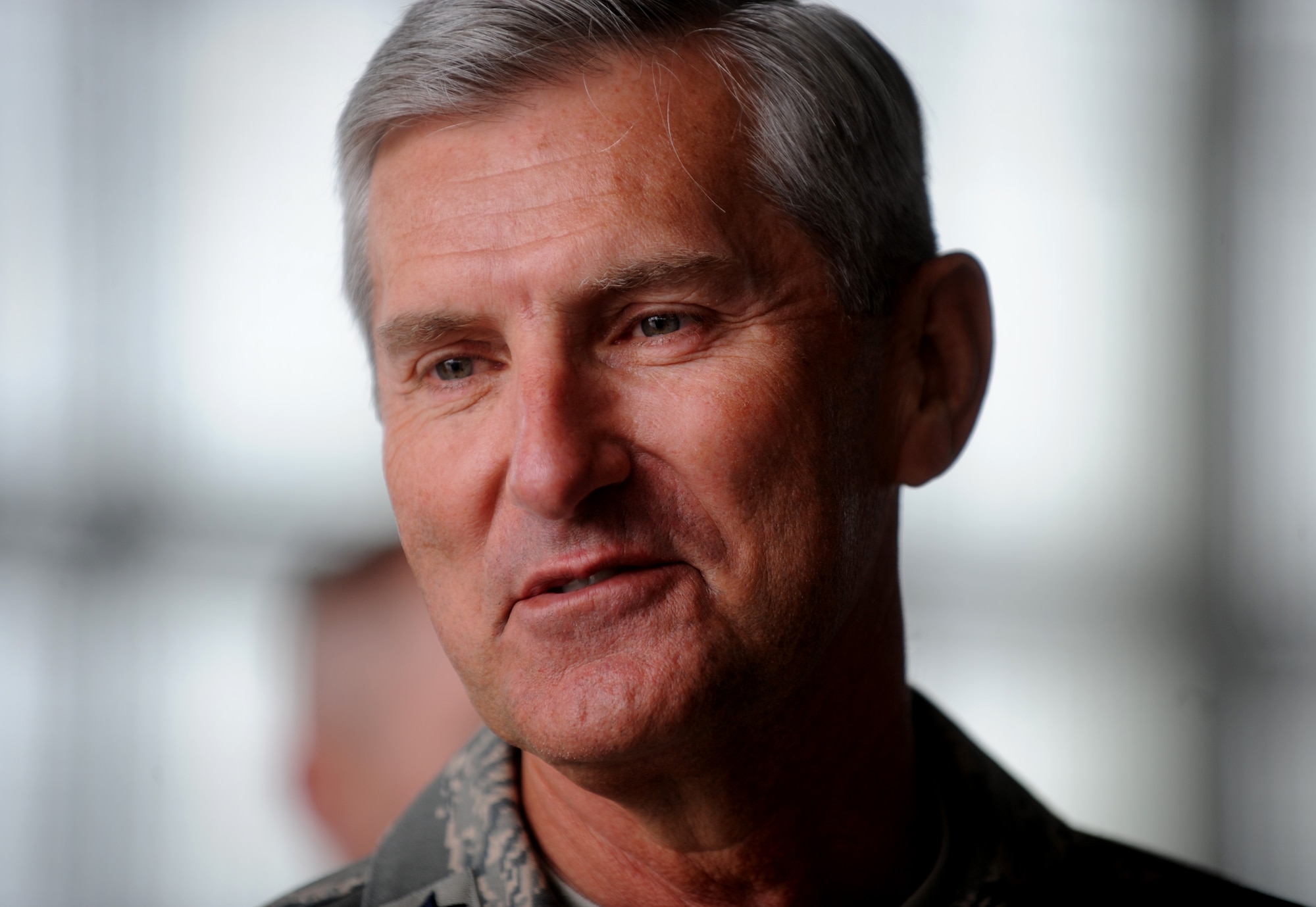 U.S. Air Force Maj. Gen. Lance D. Undhjem, mobilization assistant to the commander, 12th Air Force, Davis-Monthan Air Force Base, Ariz., speaks to members of the 389th Fighter Squadron and 366th Maintenance Group during a visit at Mountain Home Air Force Base, Idaho, May 15, 2012. Undhjem spoke to them about his experience as an F-16 fighter pilot. (U.S. Air Force photo by/Staff Sgt. Gina Paige)