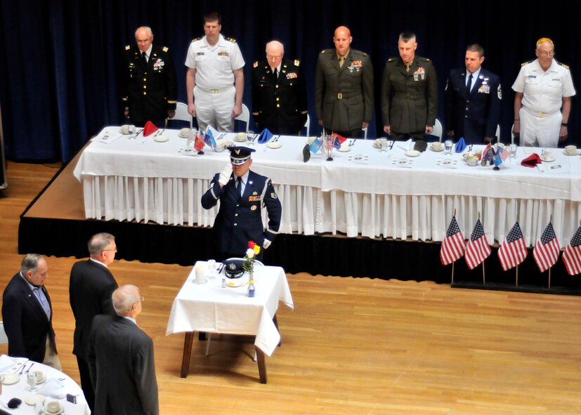 A birds eye view from the upper balcony of the POW/MIA Remembrance ceremony during the annual WNY Armed Forces Luncheon, Connecticut Street Armory May 10, 2012 Buffalo, NY. The luncheon is one of the final events of the week long tribute to the United States Armed Services. (U.S. Air Force photo By Tech. Sgt. Joseph McKee)