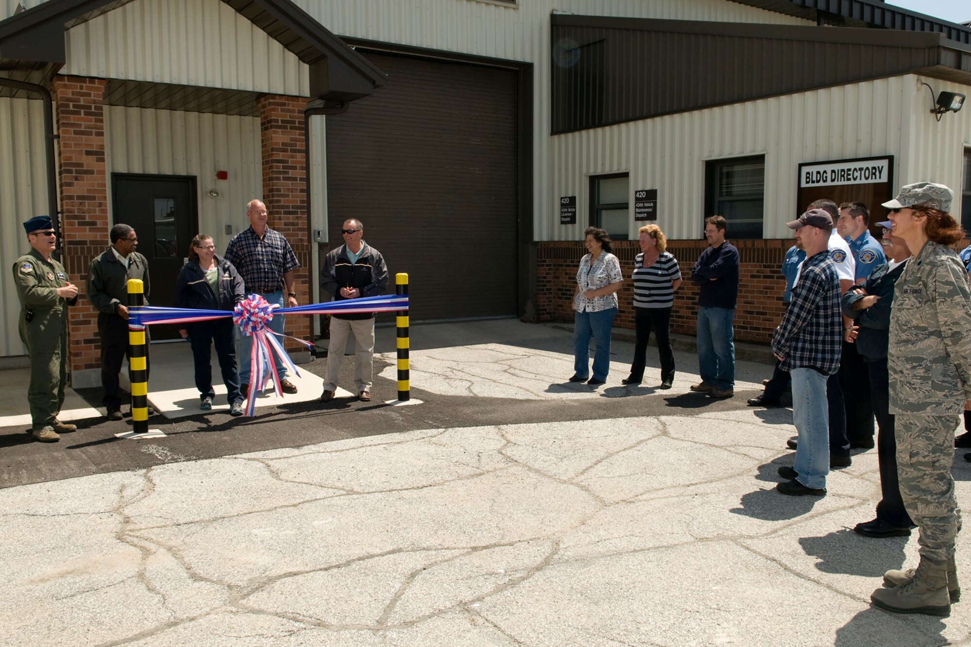 GRISSOM AIR RESERVE BASE, Ind. -- Col. William T. "Tim" Cahoon, 434th Air Refueling Wing commander, addresses a crowd assembled to witness a ribbon-cutting ceremony officially opening Grissom's newly renovated vehicle maintenance facility May 10. The building was first built in 1957 and was in desperate need of modernization. (U.S. Air Force photo/Tech. Sgt. Mark R. W. Orders-Woempner)
