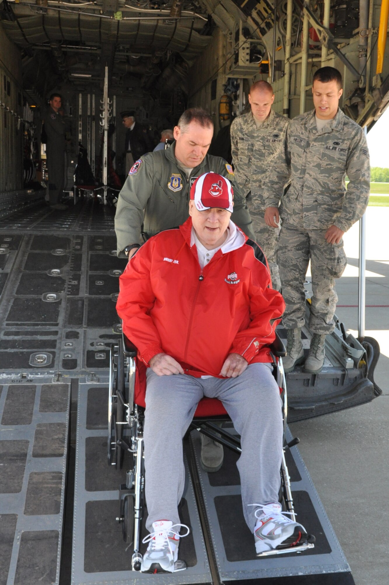 Nine area veterans took a trip back to their days in military uniform May 11 by touring the Youngstown Air Reserve Station in Vienna.

Residents of both Shepherd of the Valley in Boardman and Washington Square in Warren had lunch at the base and toured a C-130 plane on the tarmac. Citizen Airmen supporting the event at the air station said it's a way for them to show the veterans that they appreciate their service and sacrifice.

"They are our heritage. The legacy that they have handed down to us we try to honor and continue to the best of our ability and we have to get these guys out here and let the young guys see them and know where our heritage came from," said Lt. Col. Donald Milliken, squad commander of the 773rd Airlift Squad. 

A ceremony was also held for one of the veterans in attendance who received an honorary set of Air Force wings for his service in WWII as a naval aviator. 
