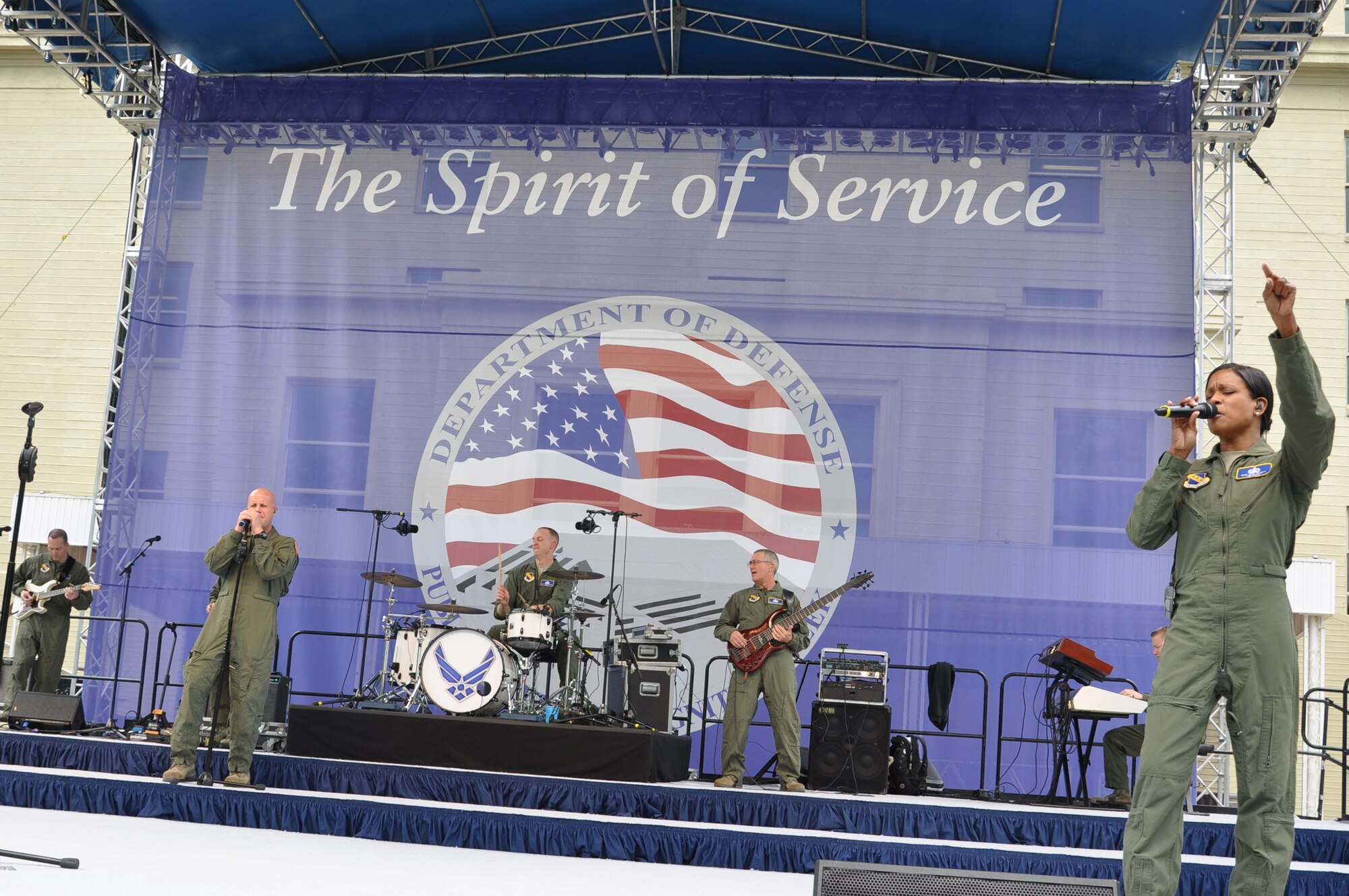Following the recognition portion of the Public Service Recognition Week Ceremony, the U.S. Air Force Band's premier rock ensemble, Max Impact, entertained guests at the Pentagon, May 9.  According to their website, Public Service Recognition Week has been celebrated the first week of May since 1985. It is time set aside to honor the men and women who serve our nation as federal, state, county and local government employees and ensure that our government is the best in the world. (Courtesy Photo)