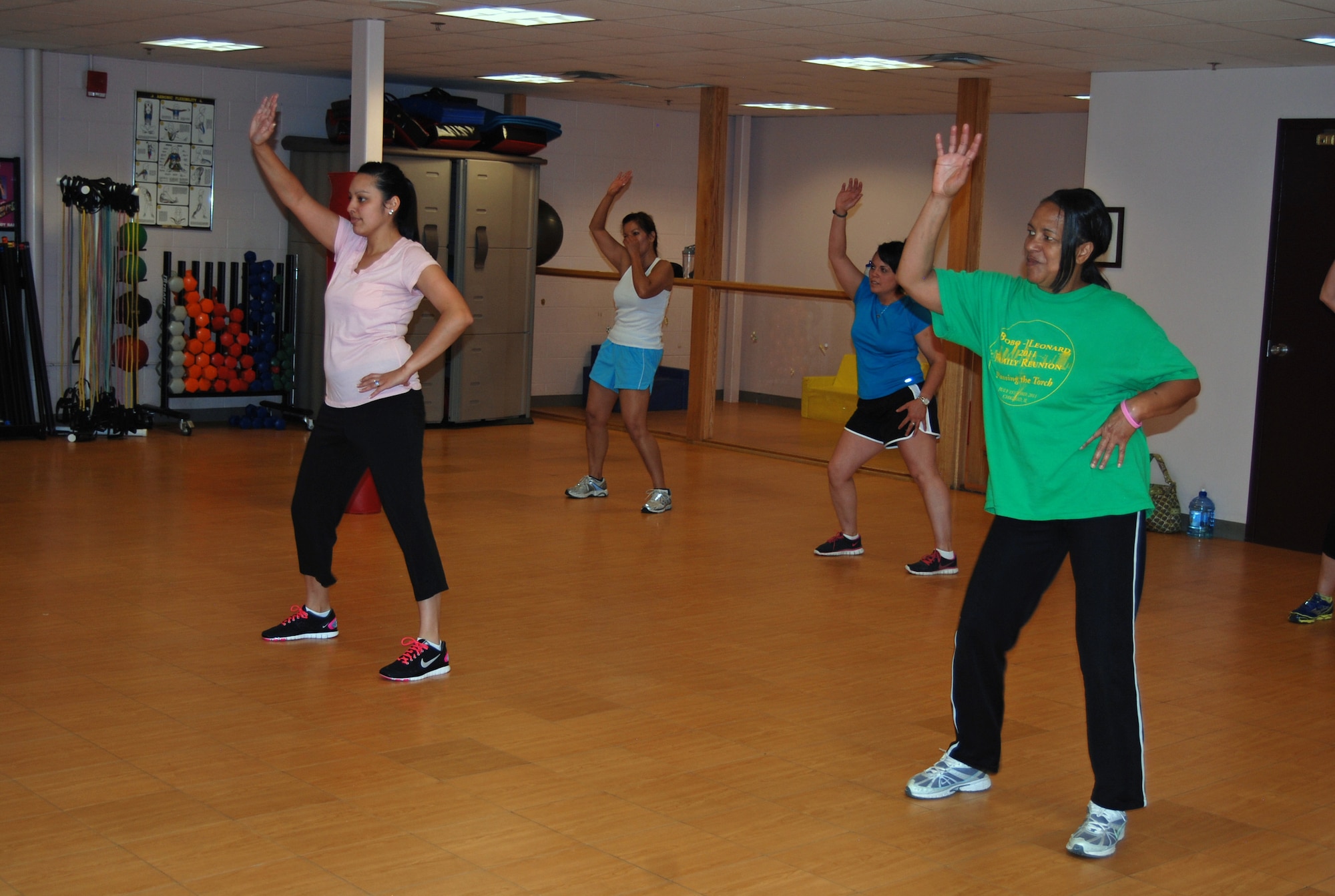 Zumba classes have returned to the fitness center for a three-month trial period. To cover the cost of the instructors, the fitness center is charging $3 per class or $35 for an unlimited monthly pass. (U.S. Air Force photo/Lea Johnson)