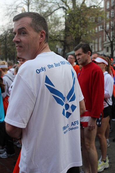 Chief Master Sgt. John D. Van Duser, aircraft maintenance unit superintendent for the 69th Bomb Squadron, ran the 116th Boston Marathon on April 16. Held every year on Patriots' Day - commemorating the anniversary of the famous, first battles of the American Revolution - the Boston Marathon has become one of the world's most acclaimed running events. (Courtesy photo)