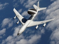 An E-3 Sentry Airborne Warning and Control System aircraft flies a mission from Tinker Air Force Base, Okla., in this 2005 photograph. High demand for the unique capabilities of the AWACS has kept the E-3 deployed almost continually for more than 30 years. (U.S. Air Force photo/1st. Lt. Kinder Blacke)
