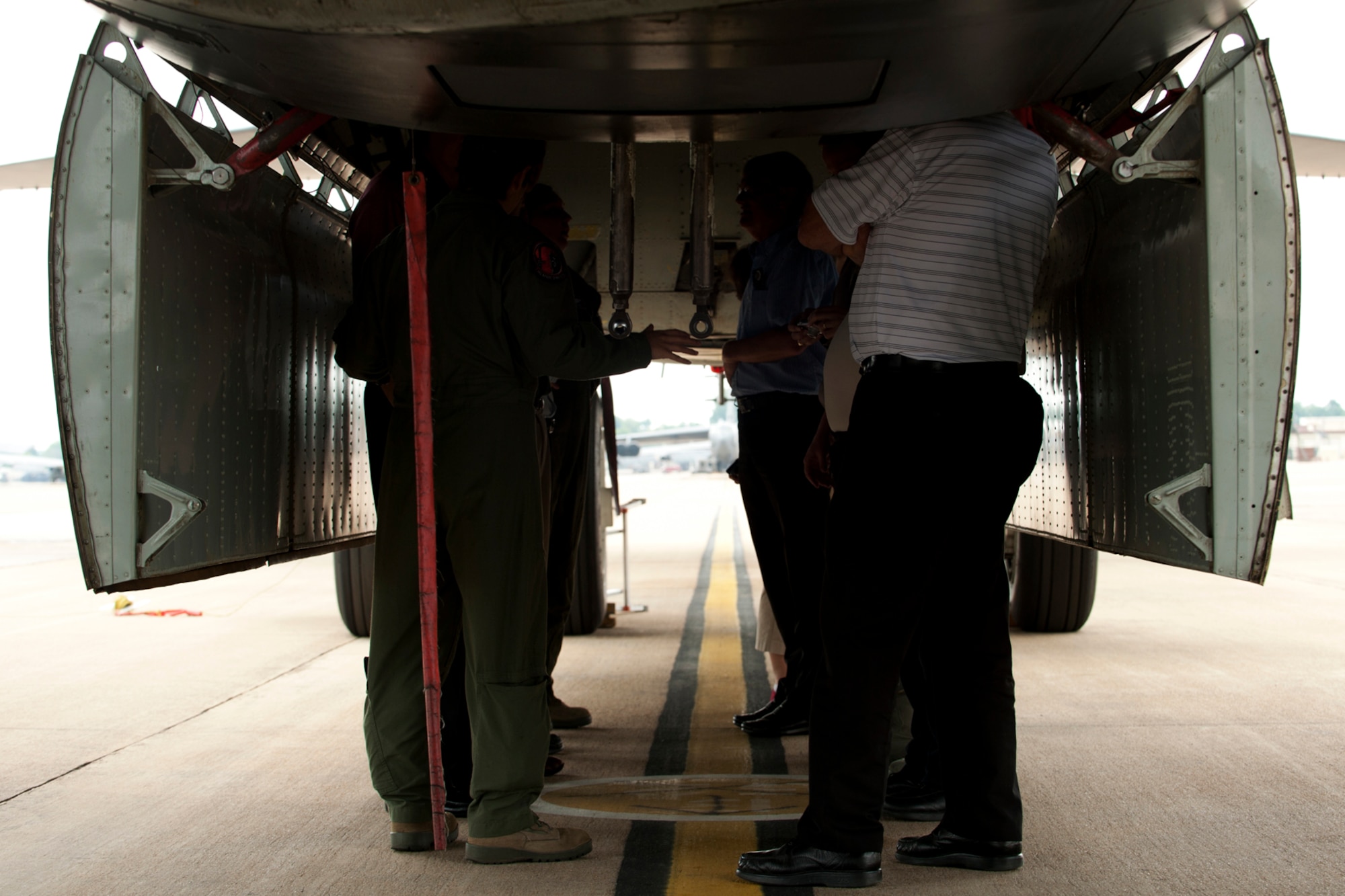 A group of clergy stand in the bomb bay of a 93rd Bomb Squadron B-52H Stratofortress on Barksdale Air Force Base, La., May 15, 2012. The clergy are in the Shreveport/Bossier City area attending a Lutheran Conference and were invited by Air Force Global Strike Command to tour the base. (U.S. Air Force photo by Master Sgt. Greg Steele/Released)