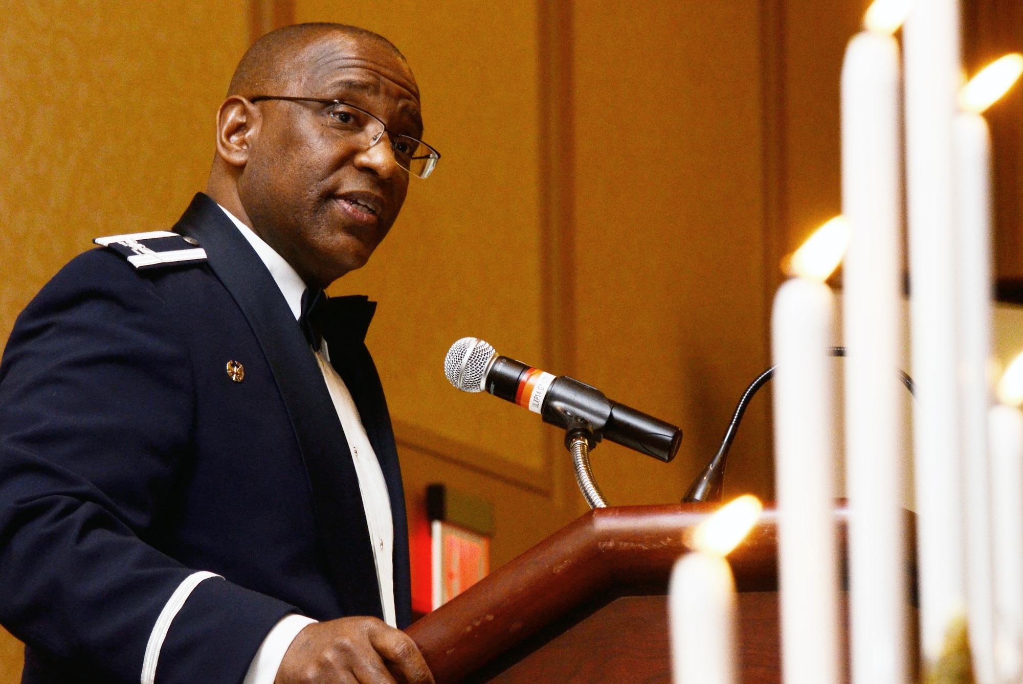 Col. Marshall S. Irvin Jr., 94th Mission Support Group commander closes out the Chiefs Mess with some inspirational remarks, regarding how a Chief Master Sgt. became a positive influence early in his career May 5. (U.S. Air Force photo/Don Peek)