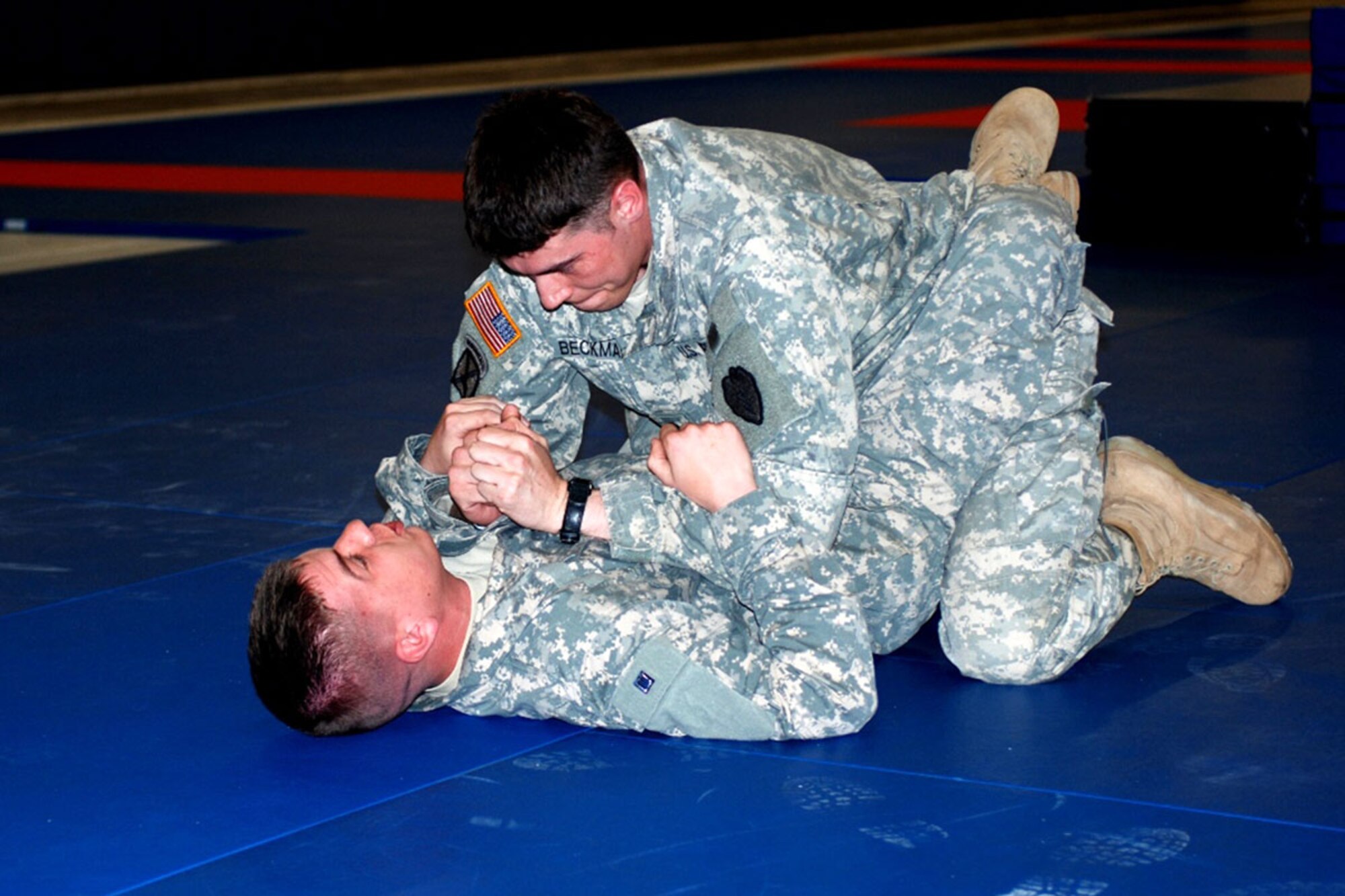 Spc. Jason Beckman, U.S. Army Alaska Soldier of the year, competes in hand-to-hand combat skills May 8 during the 2012 USARAK Arctic Warrior Challenge. (U.S. Army photo/Staff Sgt. Matthew E. Winstead)