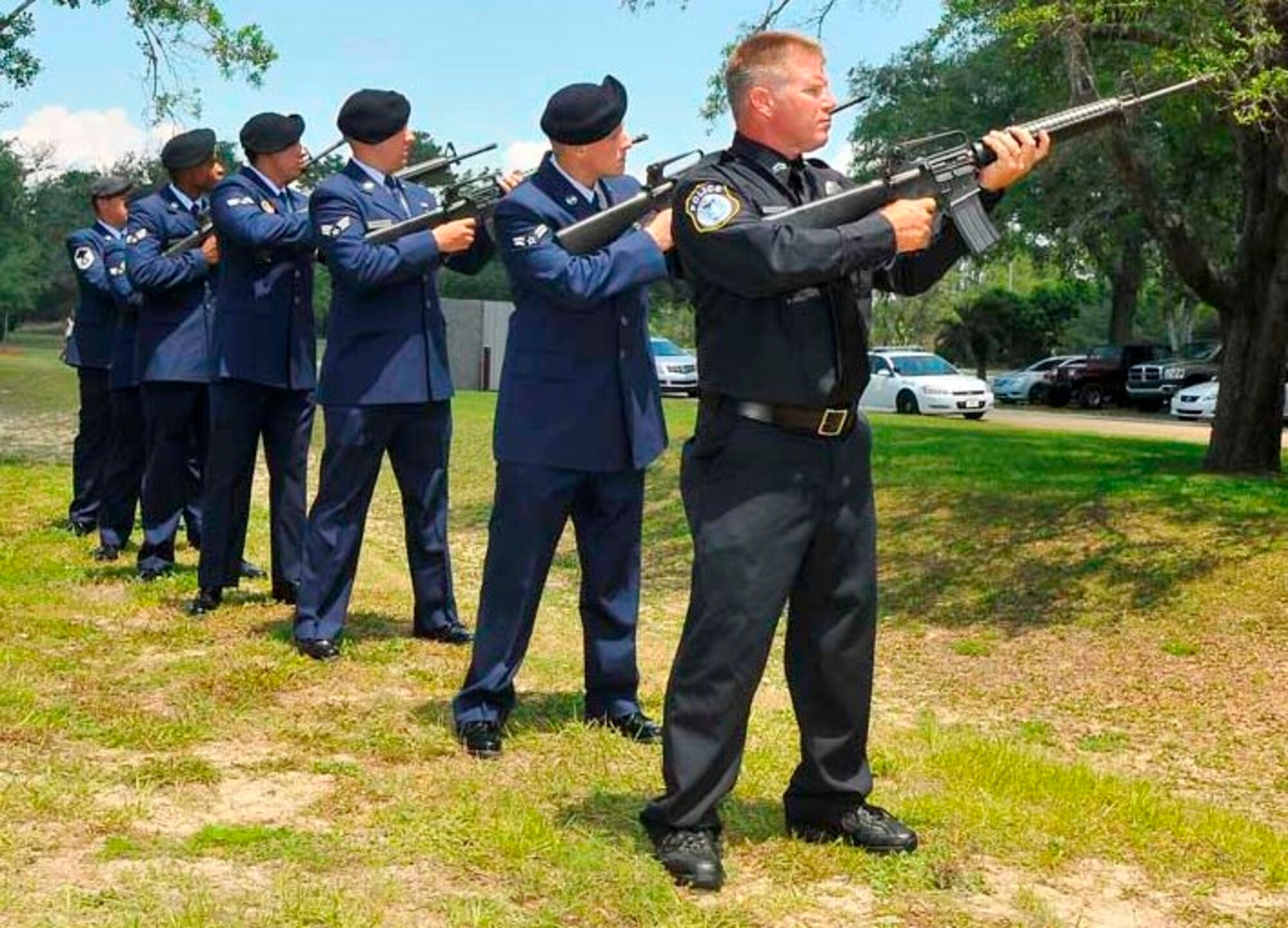 Members of Tyndall Law Enforcement participated in a retreat ceremony during a Police Week event at the Balfour Beatty Community Center, May 14. Police Week is held to honor the men and woman of law enforcement and occurs the week of Peace Officers Memorial Day, May 15. (U.S. Air Force photo by Christopher Cokeing)