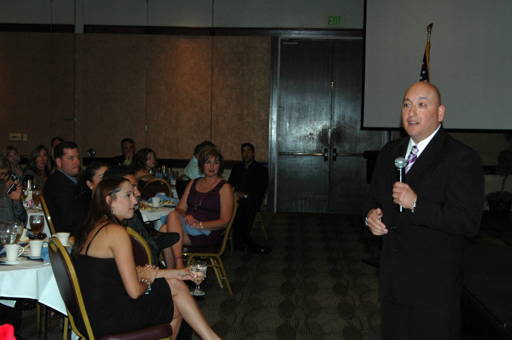 Chief Master Sgt. Jose Barraza, 570th Contingency Response Group chief enlisted manager spoke to the attendants of the Travis Enlisted Spouses’ Club and Officer’s Spouses’ Club May 11 at the Delta Breeze Club.   