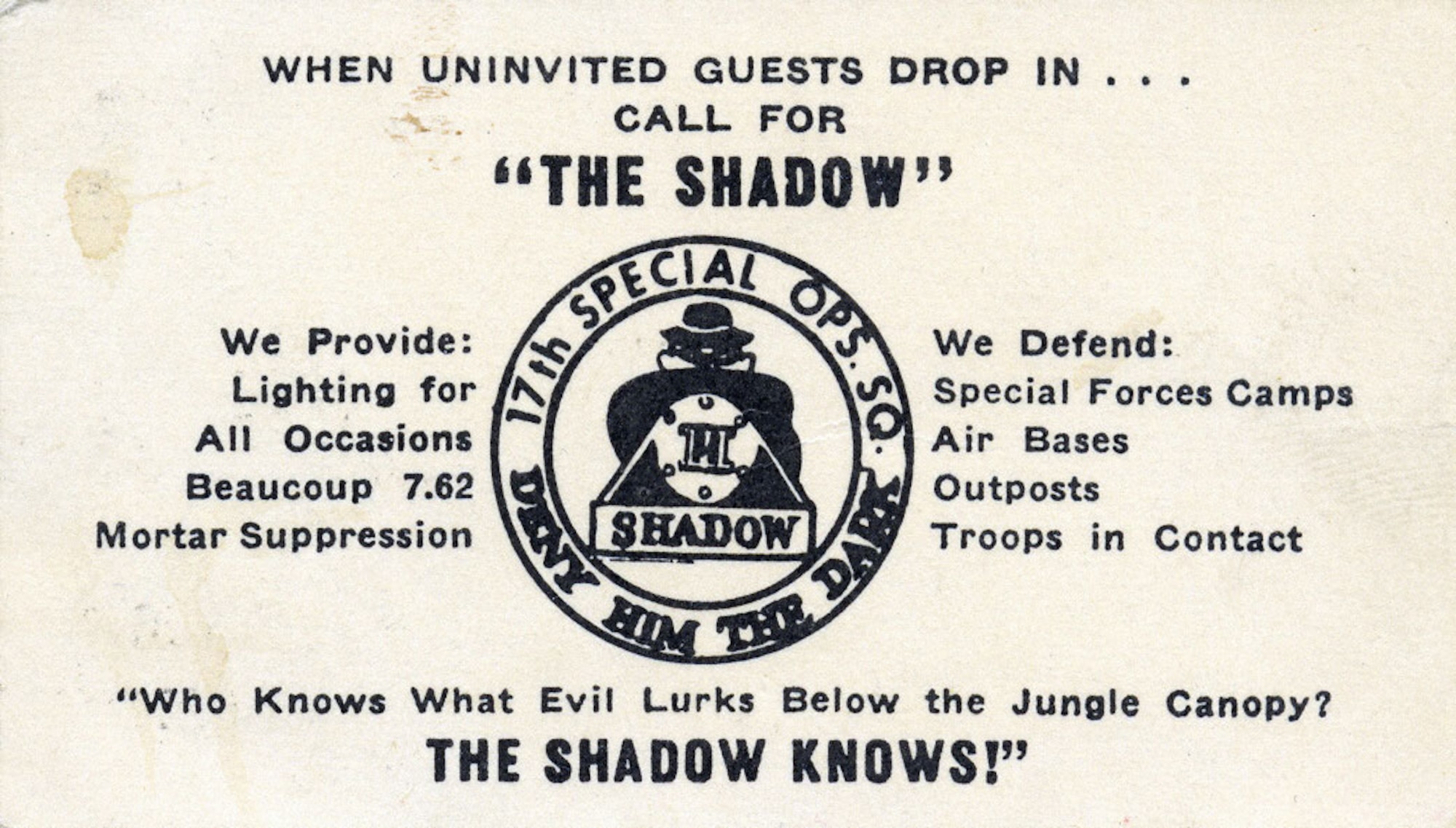 Shadow “business card.” (U.S. Air Force photo)