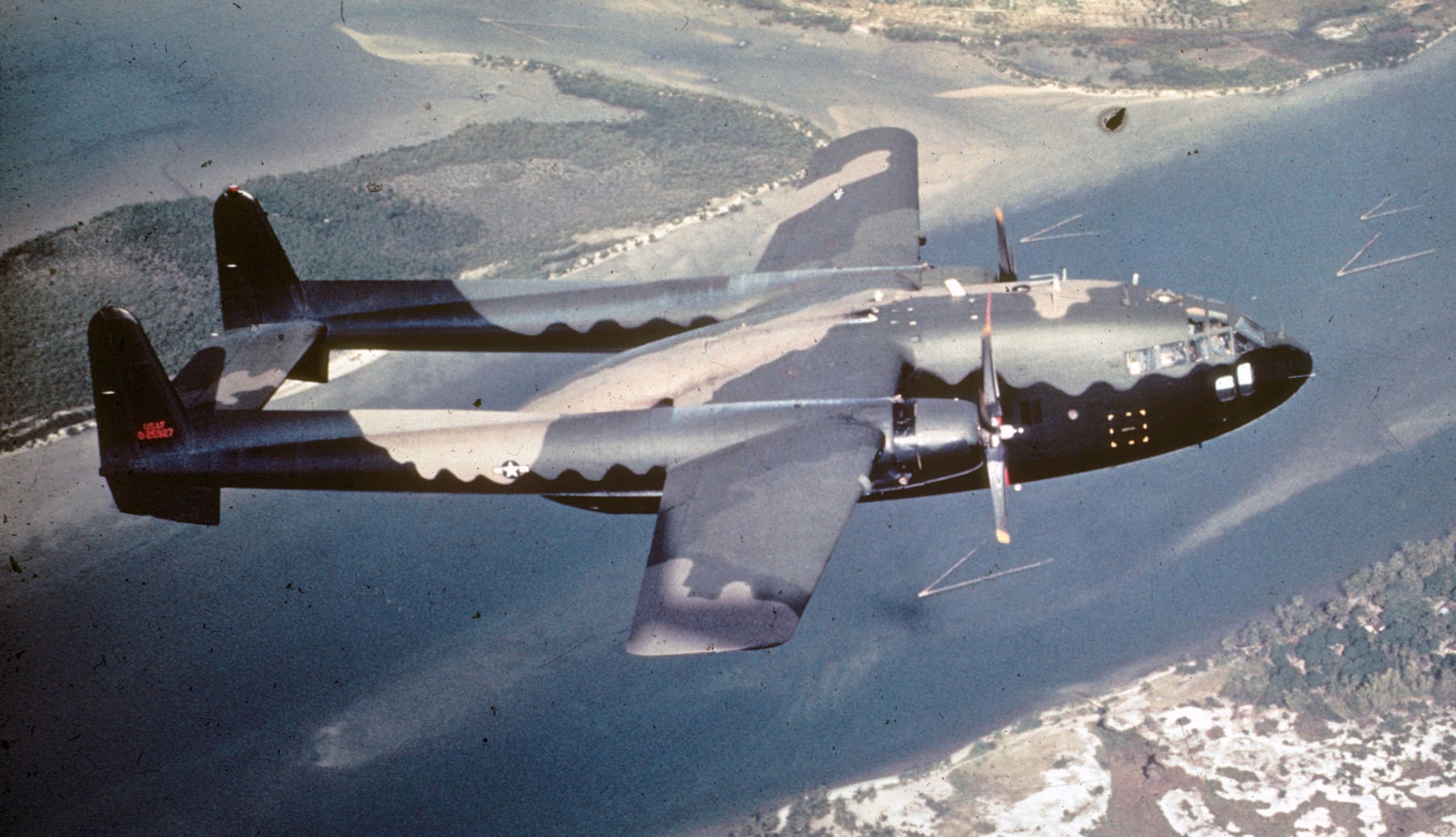 Most gunships, like this AC-119G, were painted black on the bottom. It made them less visible from the ground at night. (U.S. Air Force photo)