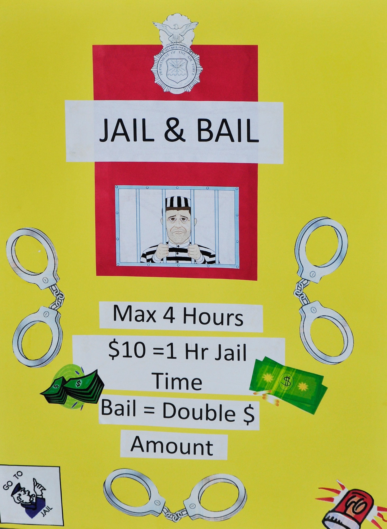 ROYAL AIR FORCE LAKENHEATH, England – The 48th Security Forces Squadron hosts a ‘Jail & Bail’ at the Base Exchange May 16, 2012. To raise money for the 48th SFS Defender Council, people donated money to ‘lock up’ co-workers, spouses, friends and more for up to a maximum of four hours, at the cost of $10 per hour. To get out of jail early, inmates had to pay double what was paid to lock them up. (U.S. Air Force photo by Senior Airman Tiffany M. Deuel)
