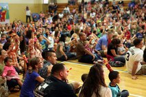 Kids and families from Marine Corps Air Station New River went to see the USO performance of Sesame Street Live at the air station fitness center, April 28. The show featured Muppets singing and dancing as well as discussing subjects relating to military families.