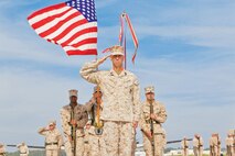 Sgt. Maj. William F. Squires, former Marine Corps Air Station New River sergeant major, gives one of his last salutes as an active Marine, May 4. Squires retired after 30 years of honorable service and received the Legion of Merit from President Barack Obama for his exceptionally meritorious conduct in the performance of outstanding service.