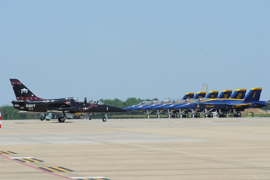 The Wounded Warrior Flight Team’s L-39C stages for it’s areal performance across from the Blue Angels team at Joint Base Andrews, May 18. This year’s Joint Service Open House (JSOH) celebrates the Centennial of Marine Corps Aviation. JSOH affords the public an opportunity to meet the men and women of the Armed Forces while seeing over 100 static displays and 19 aerial demonstration teams. (U.S. Air Force photo/Airman 1st Class Aaron Stout)