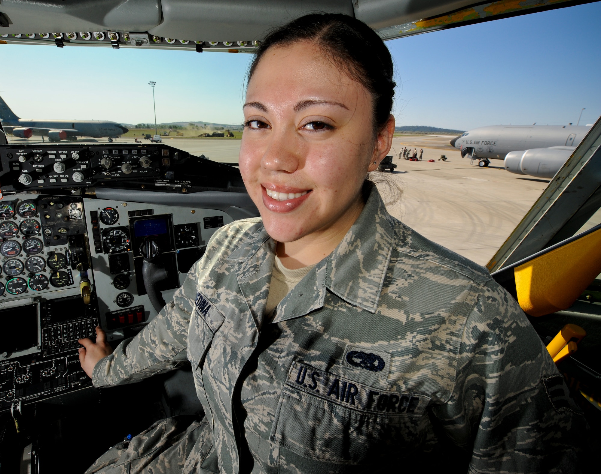 Senior Airman Jessica Marie Medina, 92nd Aircraft Maintenance Squadron instruments and flight controls technician, has been selected as a member of Team Fairchild's elite, Fairchild's Finest at Fairchild Air Force Base, Wash. (U.S. Air Force photo by Senior Airman Benjamin Stratton/Released)