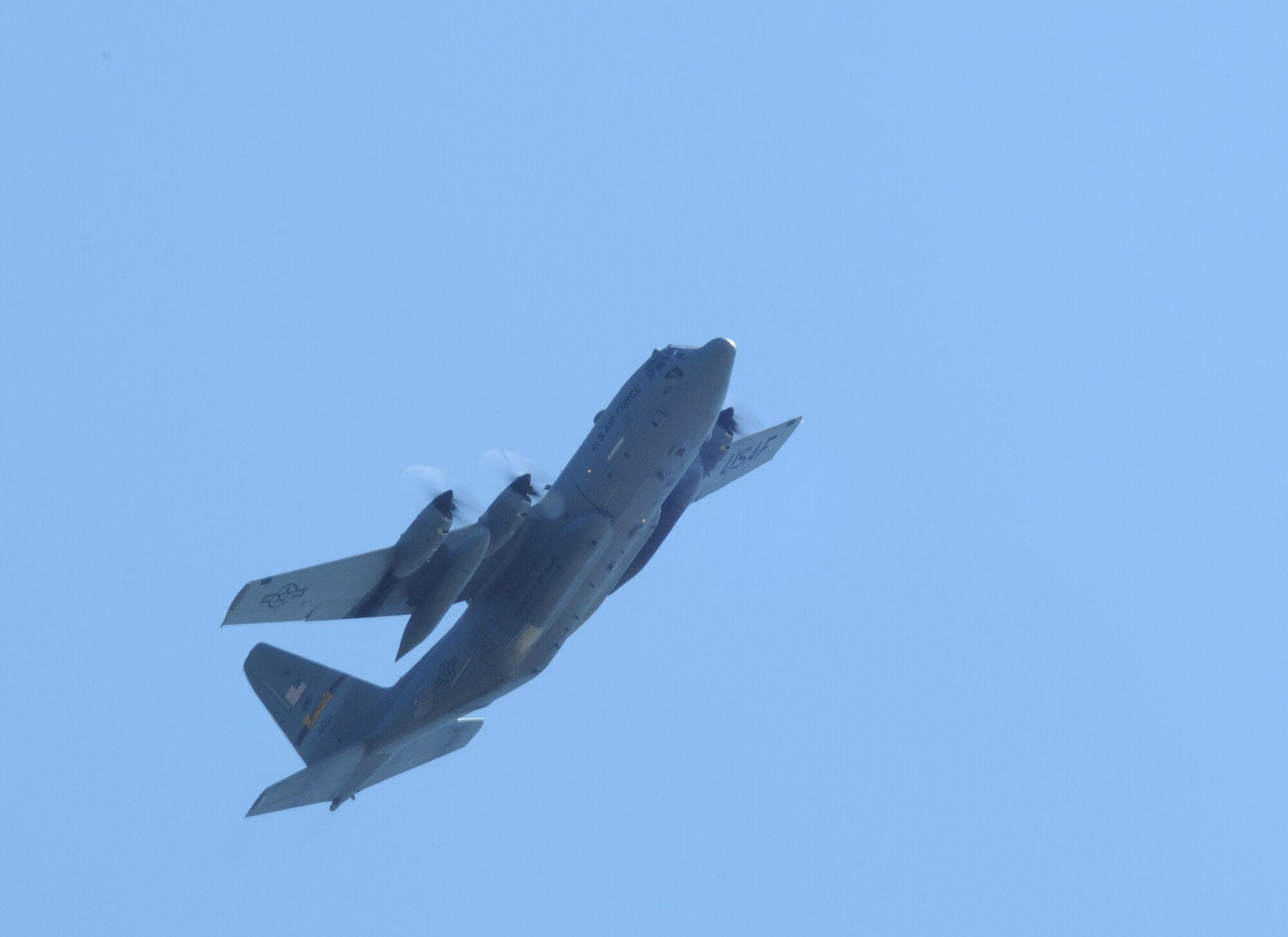 A Minnesota Air National Guard C-130 performs a fly-by overhead at the Minneapolis- St. Paul International Airport on May 16, 2012, returning from a deployment to Southwest Asia. USAF official photo by Senior Master Sgt. Mark Moss