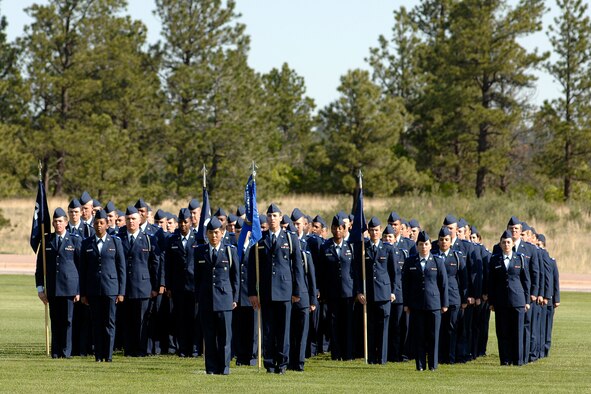 Cadet candidates from the Air Force Academy Preparatory School participate in their graduation parade Sunday at the Community Center Parade Field.(U.S. Air Force Photo/Mike Kaplan)