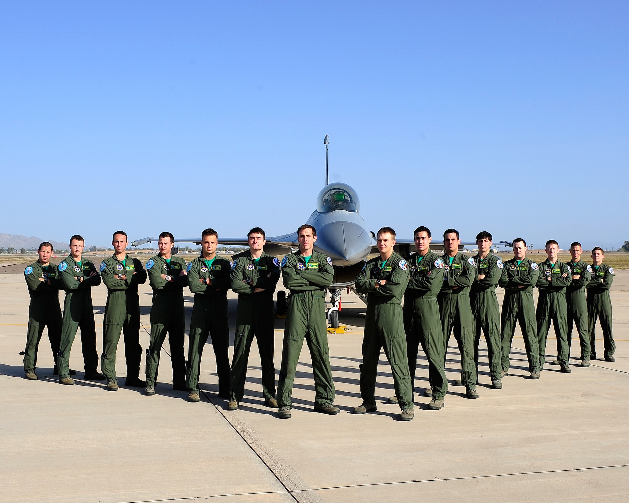 The 310th Fighter Squadron graduates the following pilots today: FROM LEFT: 1st Lt. Nick Grieco, Capt. Jordan Wilkie, 1st Lt. Nick DeWulf, 1st Lt. Jeff Randolph, 1st Lt. Mike Kracht, 1st Lt. Wesley Tubman, 1st Lt. Jarred Epstein, Capt. Chris Charron, 1st Lt. Justin Lee, 1st Lt. Matt Dickson, 1st Lt. Zach Shapiro, 1st Lt. Robbie Glenn, 1st Lt. Taylor Tally, Capt. Christopher Campbell, 1st Lt. Josh Reddis. (Courtesy photo)