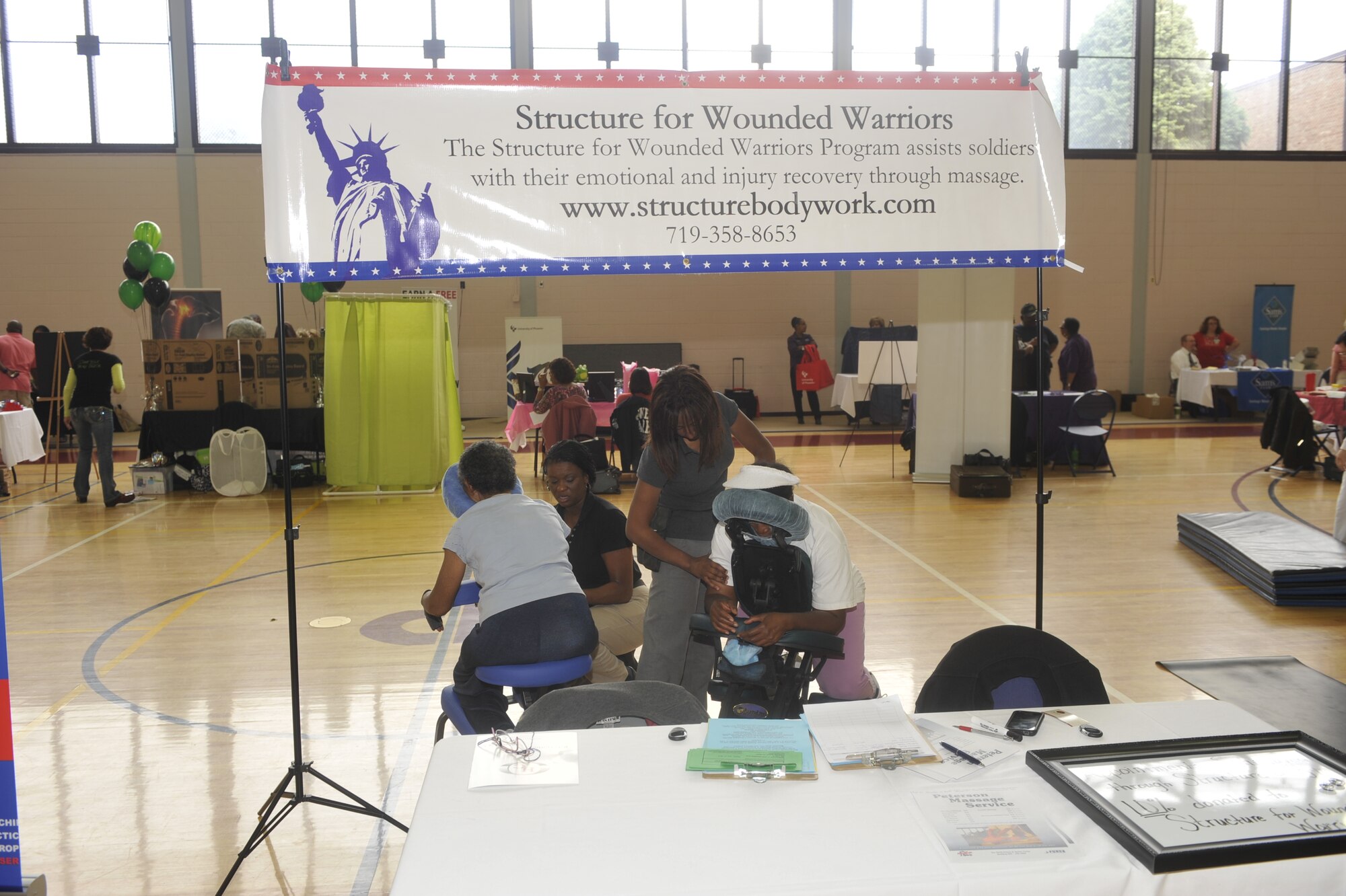 The fitness center held its annual Health and Wellness Fair April 11. There were nearly 35 vendors in attendance to take care of all aspects of fitness, including churches, grocery stores, gyms, massage therapists, medical institutes, the 21st Dental Squadron, outdoor recreation and others. (U.S. Air Force photo/Robb Lingley)