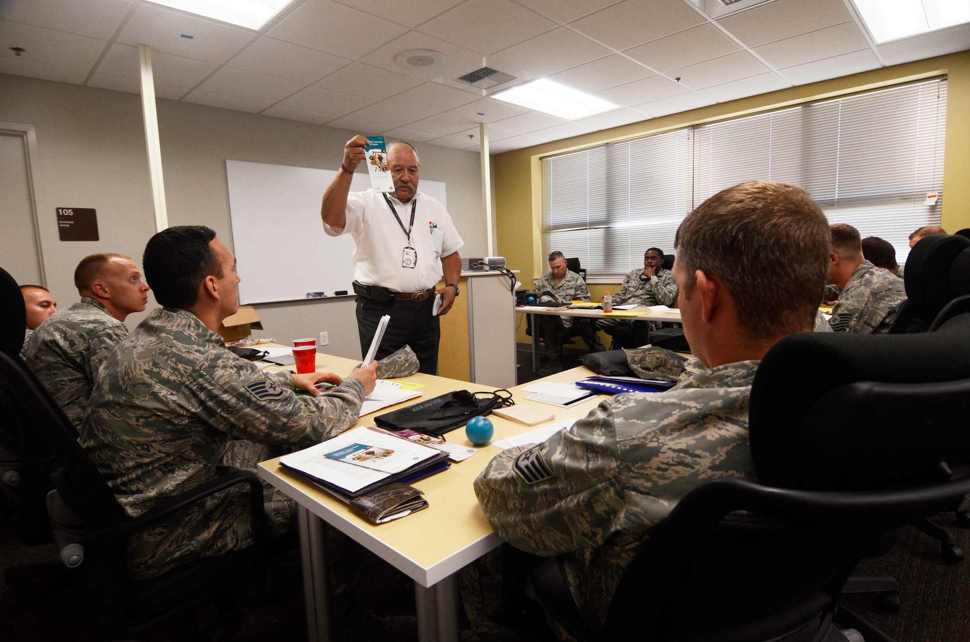 Returning Reservists learn about their medical benefits during post deployment in-processing here May 17. (U.S. Air Force photo/Don Peek)