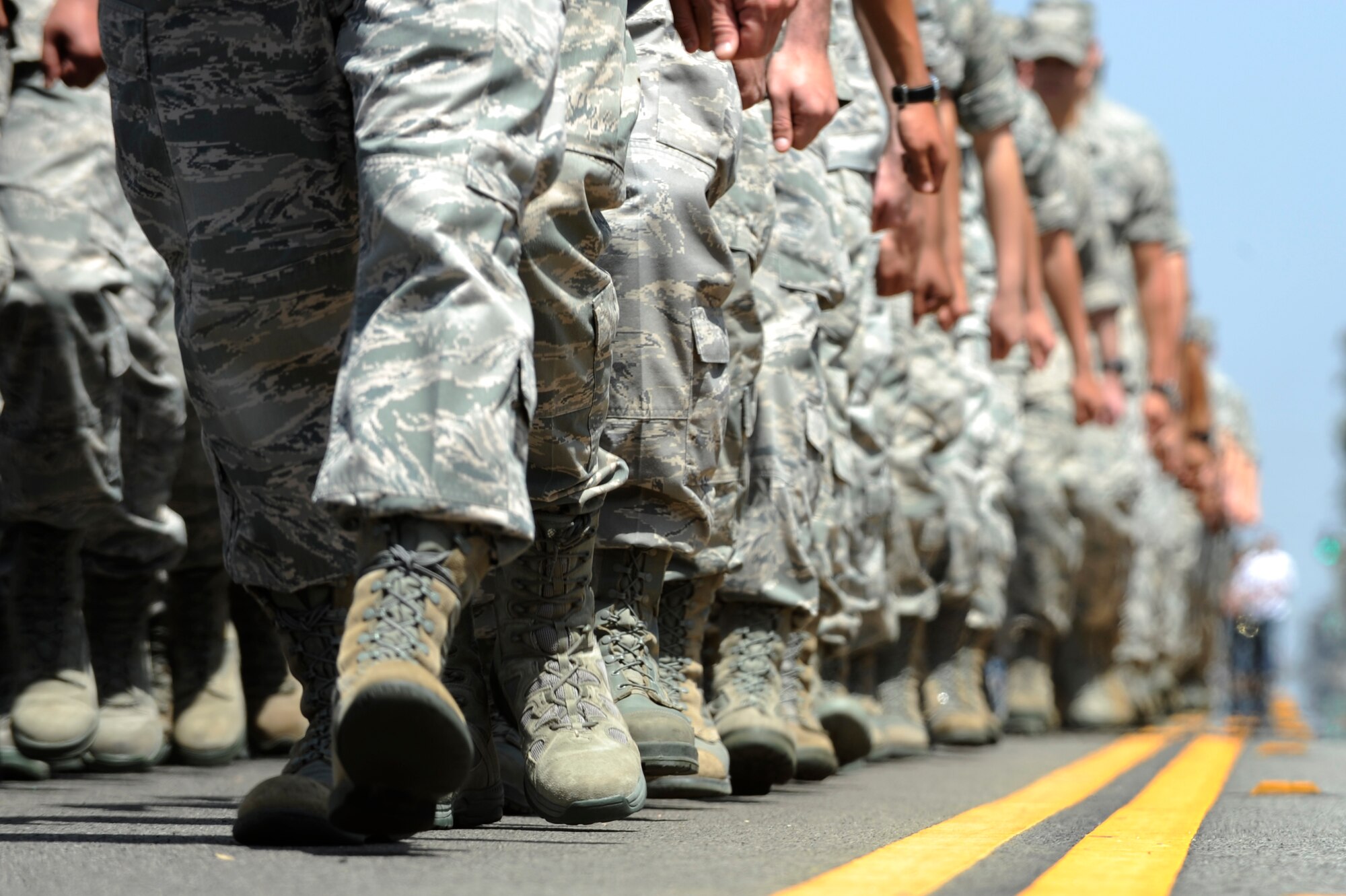 TORRANCE, Calif. -- Vandenberg Air Force Base, Los Angeles AFB and Edwards AFB Airmen march during the 53rd Annual Armed Forces Day Parade here Saturday, May 19, 2012. The Airmen marched in between 100,000 onlookers and were among all the military services, retirees, veterans and civilians in the parade. (U.S. Air Force photo/Staff Sgt. Levi Riendeau)

 