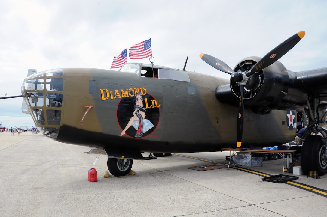 The close air support (CAS) B-24A Liberator on display at 2012 JSOH had guests stopping in their paths to snap photos of Diamond Lil – the brown hair, blue eye pin up girl that represents the aircrafts call sign. Walking around the 2012 Joint Service Open House on Joint Base Andrews, Md., May 18 – 20, guests get an eclectic view of military aviation. There is one thing that they many of them have in common – unique paint jobs that dress each of them individually. (U.S. Air Force photo by Airman 1st Class Tabitha N. Haynes)