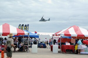 The V-22 Osprey is the newest addition to the Marine Corps’ aviation fleet.  Guests were given a preview of its capabilities during its show performances when it flew down the flight line as a helicopter and back using its airplane capabilities.  The 2012 Joint Service Open House is celebrating 100 years of Marine aviation May 18 – 20 on Joint Base Andrews, Md. In recognition, 72 of the 100 years were represented by Marine static displays flown in from around the country to the base. (U.S. Air Force photo by Airman 1st Class Tabitha N. Haynes)