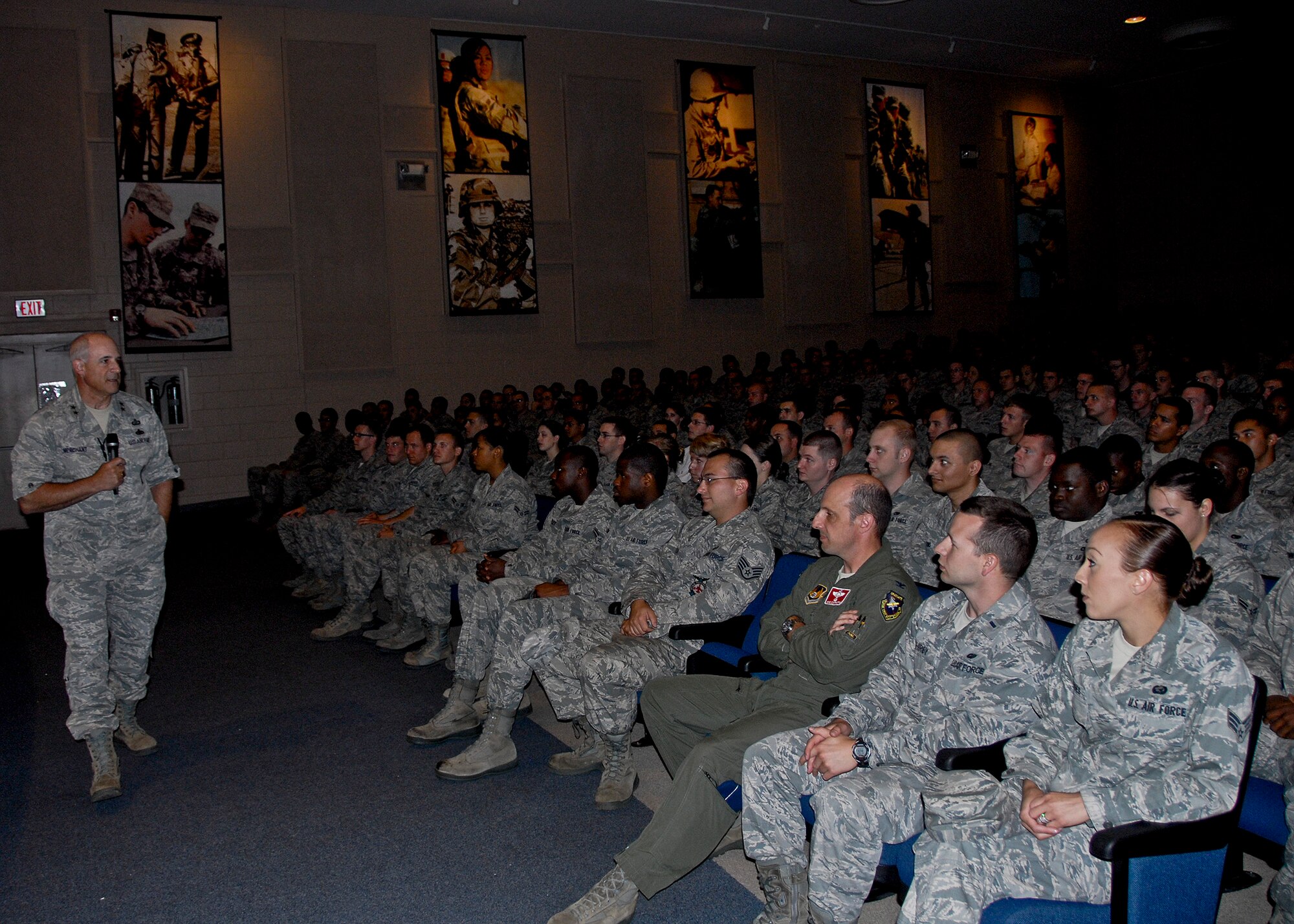 Maj. Gen. Kenneth Merchant, the Air Armament Center commander, encourages the troops to make the right decisions about drinking and driving and to be good wingmen, during the Critical Days of Summer safety campaign May 17.  (U.S. Air Force photo/Kevin Gaddie)