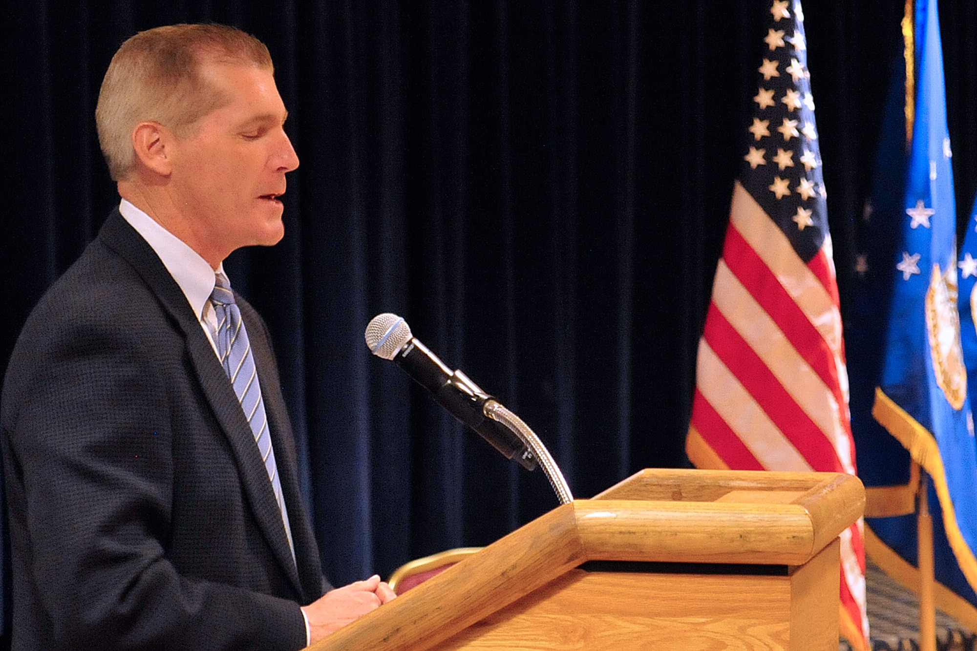 Peterson Air Force Base hosted a National Prayer Luncheon May 3 at The Club. Guest speaker was Jerry Schemmel, one of the radio voices for the Colorado Rockies baseball team in Denver and a survivor of United Airlines Flight 232 airline crash. (U.S. Air Force photo/Dennis Howk)