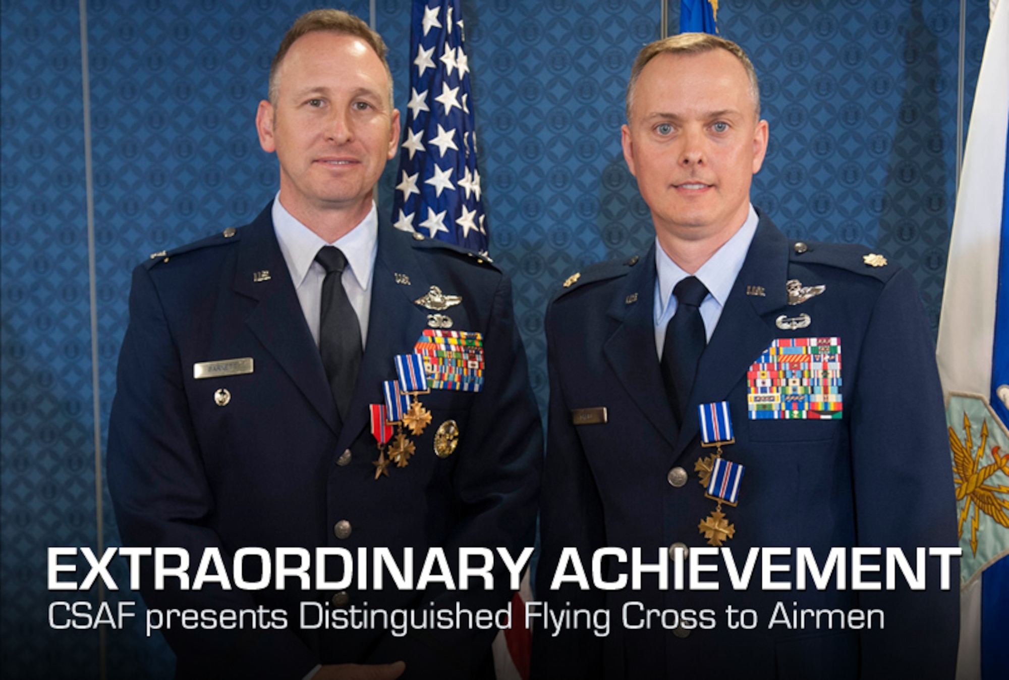 Air Force Chief of Staff Gen. Norton Schwartz presented two Distinguished Flying Cross with Valor medals and the Bronze Star to Col. Christopher Barnett (left), and two Distinguished Flying Cross with Valor medals to Maj. John Creel (right) during a ceremony in the Pentagon on May 18, 2012. (U.S. Air Force photo/Jim Varhegyi)